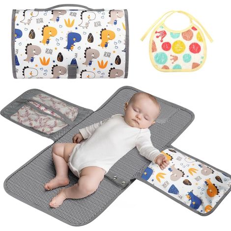 Matelas à Langer Imperméable, 60 33.5cm Matelas à Langer de Voyage, Change Couche Bébé Portable Rembourré, avec Appui-Tête, Matelas à Langer Pliable pour Bébé (1/5)