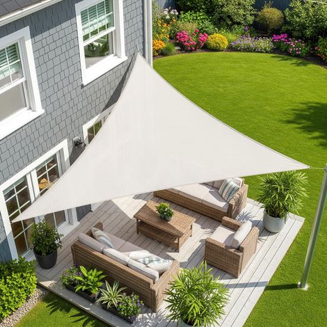 3x3x3m Crème Voile d’ombrage Triangulaire, Toile Imperméable Une Protection des Rayons UV à 95%, pour en Plein air, Jardin & Terrasse (1/5)