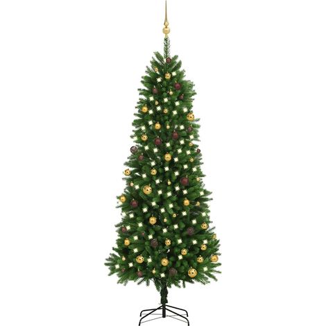 Set Albero Natale Artificiale LED e Palline Verde 240 cm PVC (1/5)