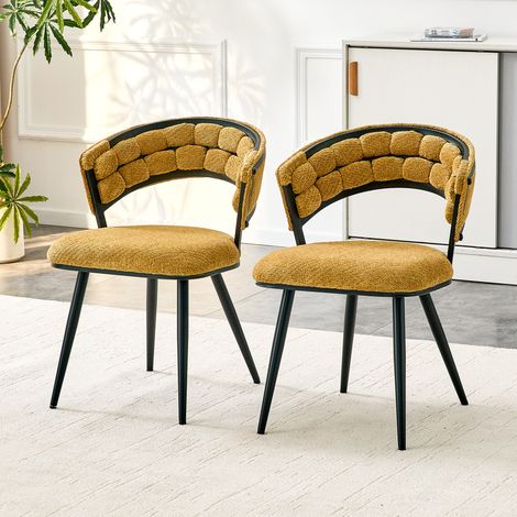 Chaises salle à manger velours jaune métal noir dossier enveloppant modernes, lot de 2, 48x52x83 cm