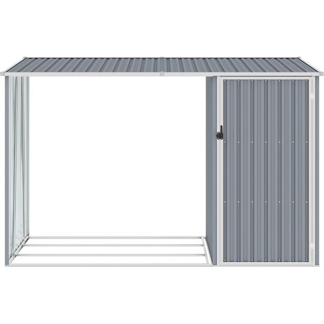 INLIFE Abri à bois de jardin Gris 245x98x159 cm Acier galvanisé (1/5)