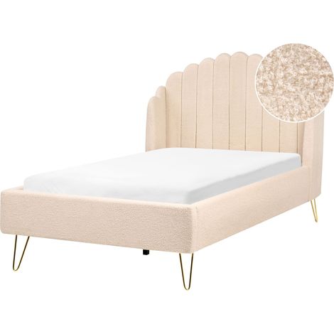 Letto matrimoniale con rete in tessuto bouclè beige 120 x 200 cm Ambillou