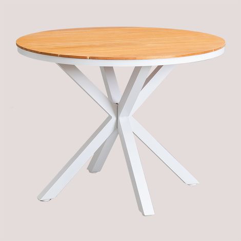 SKLUM Runder Gartentisch aus Eukalyptusholz und Aluminium Archer Gardenia Weiß Ø100 cm (1/5)