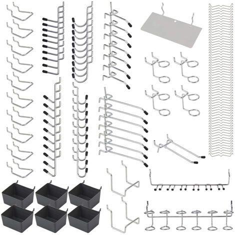 Lot 140 crochets métal pour panneaux perforés, rangement outils suspendus, 5 tailles, organiseur d'atelier et garage (1/5)