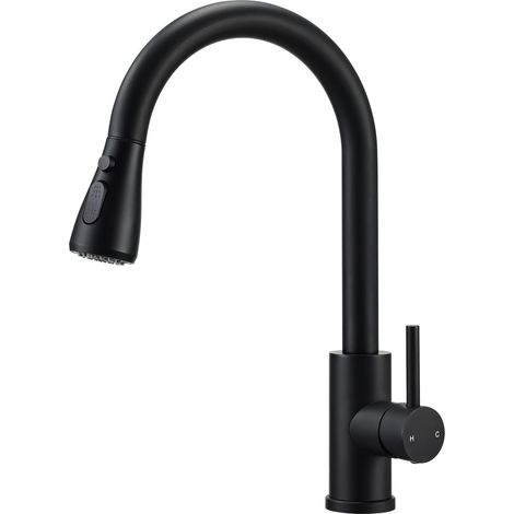 Robinet de cuisine avec douchette extensible, noir, haute pression avec 3 fonctions de pulvérisation, robinet en acier inoxydable SUS304, mitigeur rotatif à 360°, pour évier de cuisine (1/5)