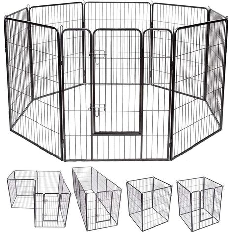 COSTWAY 8-teiliger 100x80cm Welpenlaufstall Welpenzaun Welpenkaefig Tier Laufgitter Hundegehege Absperrgitter mit abschliessbarer Tuer, fuer Hund, Katze und Kaninchen, schwarz