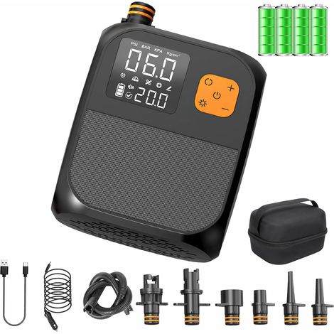 Pompe Électrique SUP 25PSI,Gonfleur Électrique Paddle Rechargeable 8000mAh USB-C/Voiture DC12V,6 Buses SUP,Gonfleur Rapide à Arrêt Automatique Pour Matelas Gonflables,Canoë-Kayak,Tente Gonflable