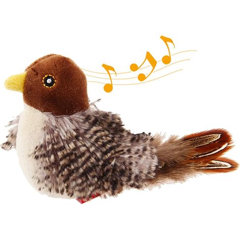 Jouet interactif automatique pour chat Gigwi, oiseau électronique qui couine et émet un son avec une queue en plumes, pour que les chats puissent jouer seuls et jouer en couinant. (1/5)