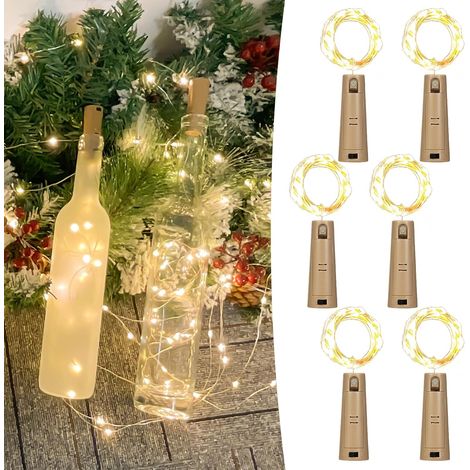 Lichterkette mit Flaschenmotiven – 6-teilig – Kupferdraht – 20 warmweiße LEDs – 2 Meter – Dualbatteriebetrieb – Dekoration für drinnen und draußen (1/5)