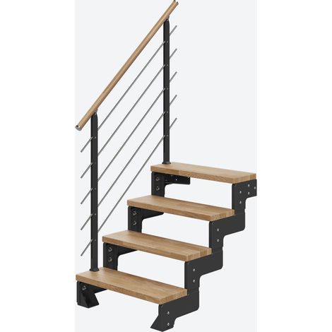Dolle Modultreppe Gardentop Innen Eiche 4 Stufen 72-88cm Geschosshöhe 75cm Stufenbreite inkl. Geländer (1/4)