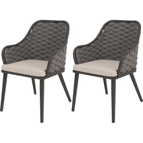 Lot de 2 chaises de jardin avec tressage épais et coussins taupe style moderne en aluminium anthracite 040009593 (1/5)
