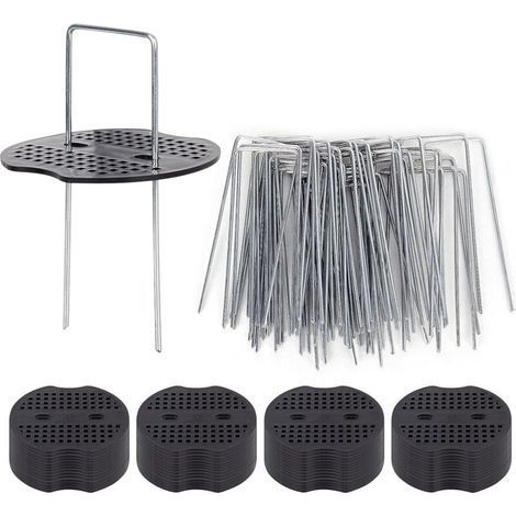 50 Piquets De Jardin avec Rondelles, Piquets De Fixation en Acier Galvanisé pour Baches Agraphes De Fixation De Toile De Paillage Piquets Galvanisé extracteur de piquets en Acier Inoxydable (1/4)