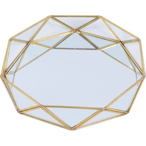 Petit plateau doré avec miroir décoratif pour cosmétiques, maquillage, bijoux, coiffeuse, plateau décoratif (17.5 cm) (1/5)