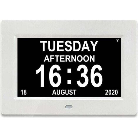 7-inch LCD Digital Clock with Calendar and Date, Clock with Date, Day and Time, Alzheimer’s Clock, Clock for the Elderly, Ideal for Parents (White) (1/4)
