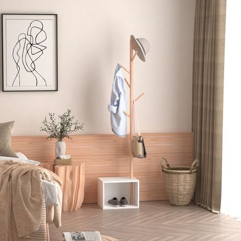 Garderobenbank mit Bambus-Bodengarderobe, weiße Garderobenbank, Design, auch für Schlafzimmer geeignet, 40 x 30 x 180 cm, weißes Holz