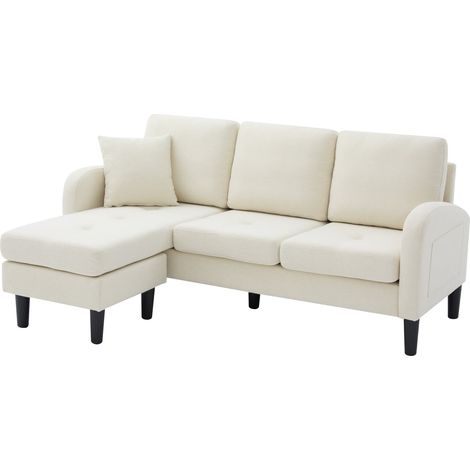 ELVMI Sofá esquinero modular 3 plazas con chaise longue reversible, tejido algodón-lino, beige claro (1/5)