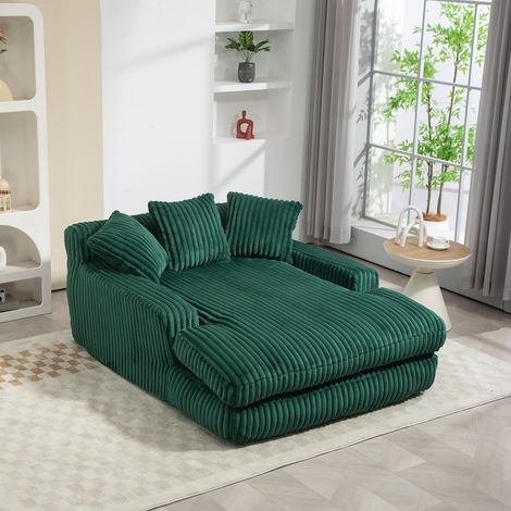 Modernes Cord-Schlafsofa mit 3 weichen Kissen, bequemes Bodensofa, 125 x 155 x 63 cm, Grün