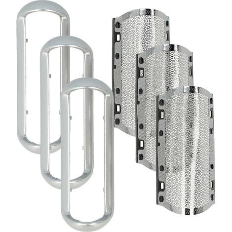 vhbw 3x Scherfolie kompatibel mit Braun PocketGo 370, 570 5608, 575, 555, 550 Elektrorasierer + Rahmen, silber