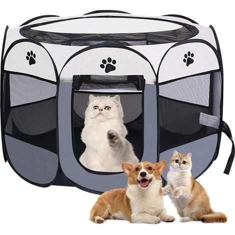 Park for dog foldable 73 x 73 x 43 cm  Enclos indoor in mesh thick and fabric Oxford 600D  Suitable for small animals (1/5)