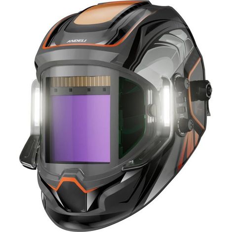 Casque de soudage auto-obscurcissant professionnel – écran panoramique 180° 10x9 cm – 4 capteurs d’arc – lumière LED intégrée
