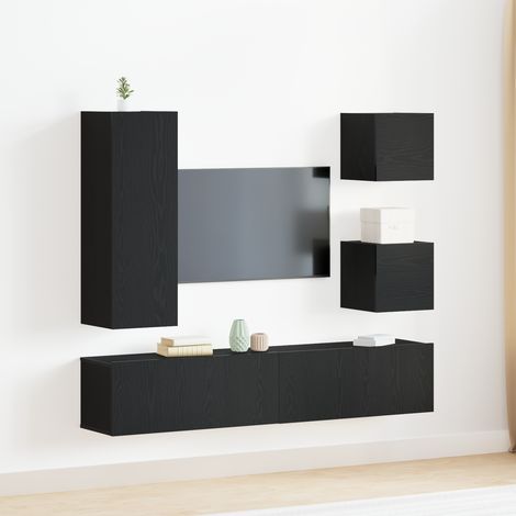 vidaXL 6 Piece TV Cabinet Set in Black Oak, engineered wood. (1/5)