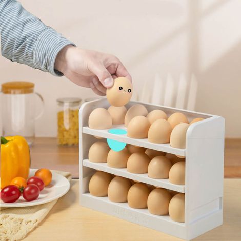 Lot créatif à retourner pour rangement œufs, boîte de rangement œufs pour frigo, support œufs blanc cuisine, nouveau design blanc. (1/3)