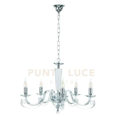 LAMPADARIO CHERUBINI 5 LUCI CRISTALLO E CROMO ATTACCO E14 D.82CM