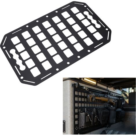 Support de chargement Molle pour benne de camionnette, 15 x 9,25 x 0,08 po, en aluminium, compatible avec les rails en L. Panneau Molle pour outils et chargement, pour voitures, VUS, camionnettes, fou (1/3)
