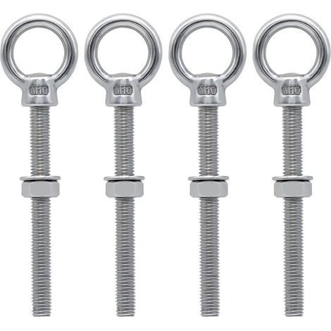Boulons à oeil M10 x 100 mm Vis à Anneau M10 avec filetage métrique en acier inoxydable pour Fixation et Suspension, 4 pièces (1/5)