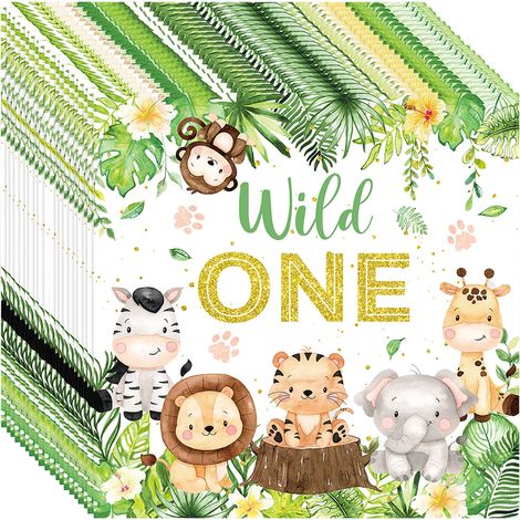 40 Serviettes en papier, motif jungle animaux, 33 x 33 cm, double épaisseur, pour anniversaire enfant (1/5)