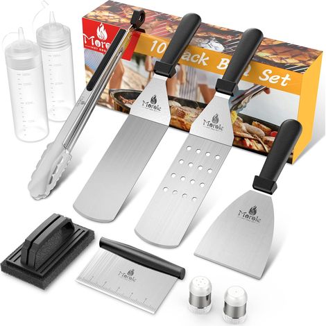 Ustensiles pour plancha, 10 pièces, spatule de barbecue en acier inoxydable, accessoire pour plancha, kit plancha pour teppanyaki (1/5)