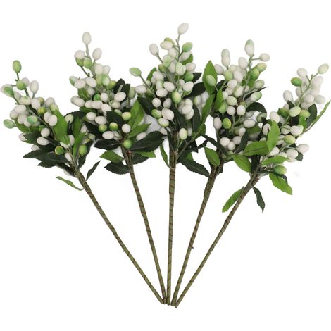 Fruits artificiels, baies vertes, olivier, baies rouges, branches de haricots, décoration pour la maison et le salon, fleurs artificielles blanches (1/5)