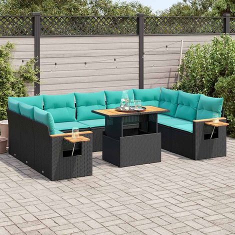 vidaXL Set Divani Giardino 10pz con Cuscini Nero in Polyrattan Acacia (1/5)