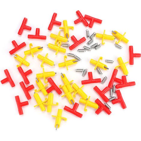 Lot de 20 Abreuvoirs Automatiques à Bec pour Lapins – Accessoires de Cage pour Rongeurs (Plastique/Métal, Rouge/Jaune)