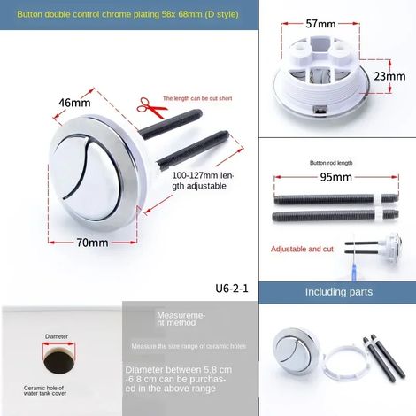 (D Chromé) Accessoires pour bouton de couvercle de toilette : bouton simple et double rond, style ancien, universel (1/5)