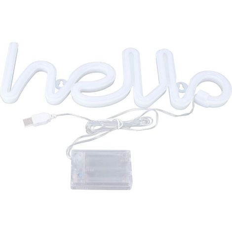 Enseigne néon LED Hello – USB / batterie – rose – décoration murale – chambre / salon / bar / fête (1/5)
