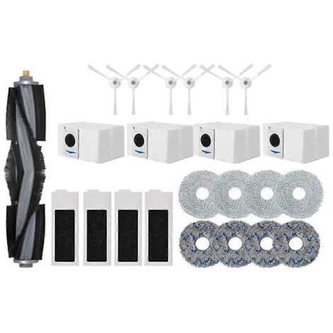 Accessoires pour aspirateur robot Ecovacs Deebot T20 OMNI T20e T20 Pro : brosse latérale principale, filtre HEPA, lingette de nettoyage et sac à poussière.