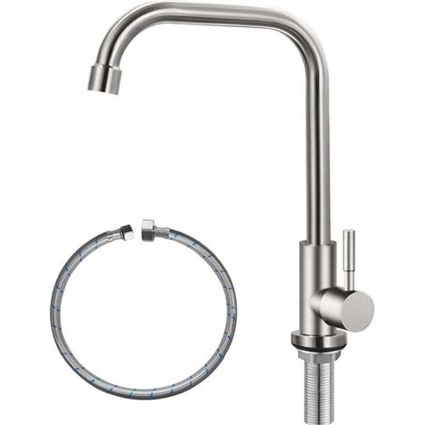 Seul robinet d’eau froide, robinet de cuisine monotrou, acier inoxydable SUS304, nickel brossé (1/4)