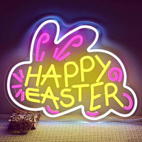Enseignes néon « Joyeuses Pâques », enseigne LED lapin, idéales pour les chambres, bars, chambres d'enfants, fêtes et cadeaux pour les amis. (1/5)