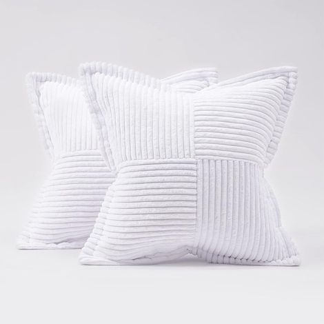 Ensemble de deux taies d'oreiller en velours côtelé ultra-doux, 35 x 35 cm, housses de coussin décoratives à rayures pour canapé, convenant aux salons, bureaux, chambres, etc., décoration intérieure,  (1/5)