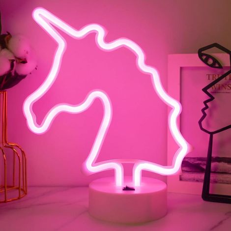 Néon licorne veilleuse rose LED batterie USB décoration table chambre (1/4)