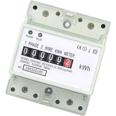 Contatore di energia per guida DIN salvaspazio con display digitale, adatto per un monitoraggio accurato del consumo energetico.