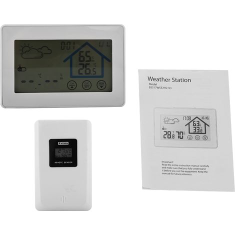 BALDR Sveglia Digitale con Sensore Esterno – Orologio da Parete LCD per Temperatura e Umidità Interna/Esterna, Design Compatto Bianco Elegante – Ideale per Camera da Letto e Ufficio (1/5)