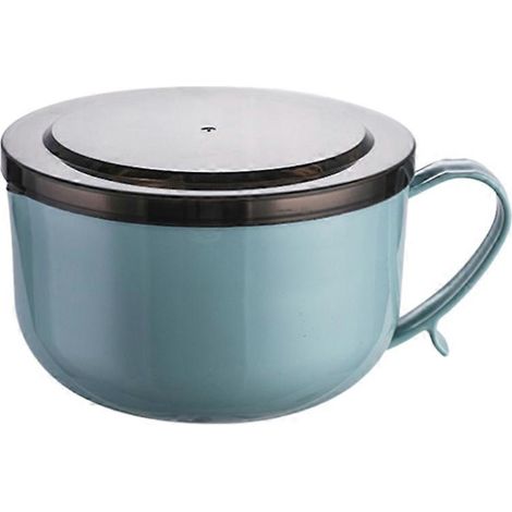 Bol à nouilles en acier inoxydable avec couvercle, bol à riz pour la maison (petit format, vert)-17.514CM-Green