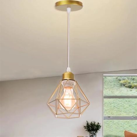 U-Do Lustre Suspension design Vintage Lampe Cage forme Diamant mini en Fer Doré E27 Plafonde Brillant pour Salon Cuisine (1/4)