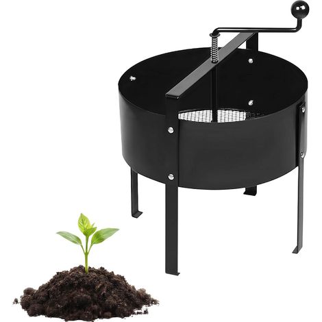 Relaxdays Setaccio da giardino Ø40 cm, manovella, acciaio, per terra/sassi/sabbia, setaccio compost a maglie fini, nero