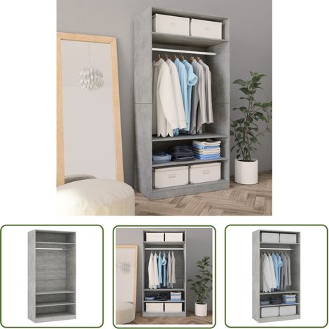 The Living Store Garde-robe Gris cement 100 x 50 x 200 cm Aggloméré - Armoire - Meuble Rangement - Armoire Vestiaire - Dressing Compact - Mobilier Gris (1/5)