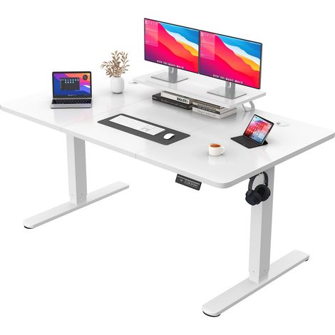 Bureau Assis Debout électrique,Contrôle De La Mémoire à 2 Vitesses Système,Anti-Collision Bureau Réglable en Hauteur,Standing Desk,160x70cm Blanc (1/5)