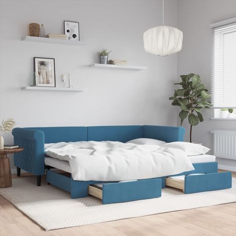 Lit de jour avec gigogne et tiroirs-Canapé-lit avec Rangement sans matelas bleu 90x200 cm 576872 (1/5)
