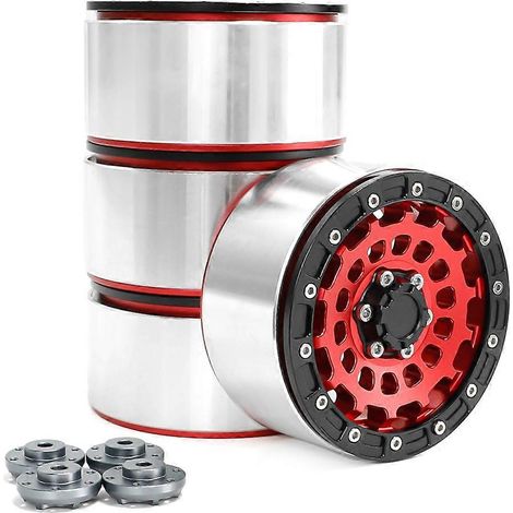 4 jantes Beadlock en alliage d'aluminium de 2,6 pouces avec moyeux de roue de 17 mm et 12 mm, pièces de rechange pour voiture RC Crawler, rouge (1/5)